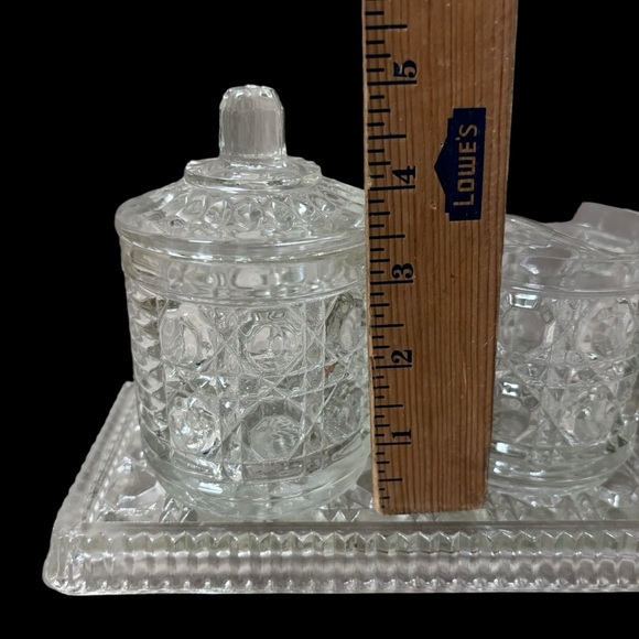 FEDERAL GLASS WINDSOR pressed glass cream and sugar on tray - Picture 8 of 8